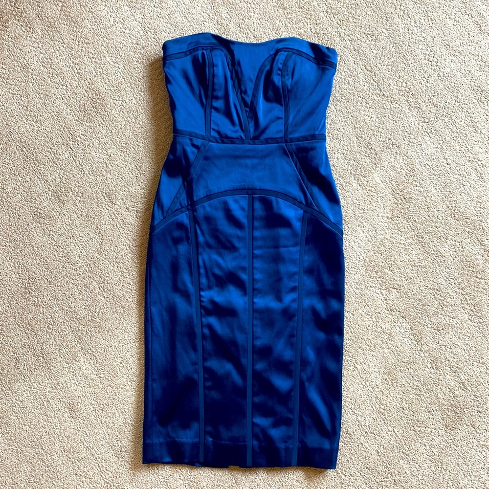Nicole Miller Satin Strapless Contoured Dress
